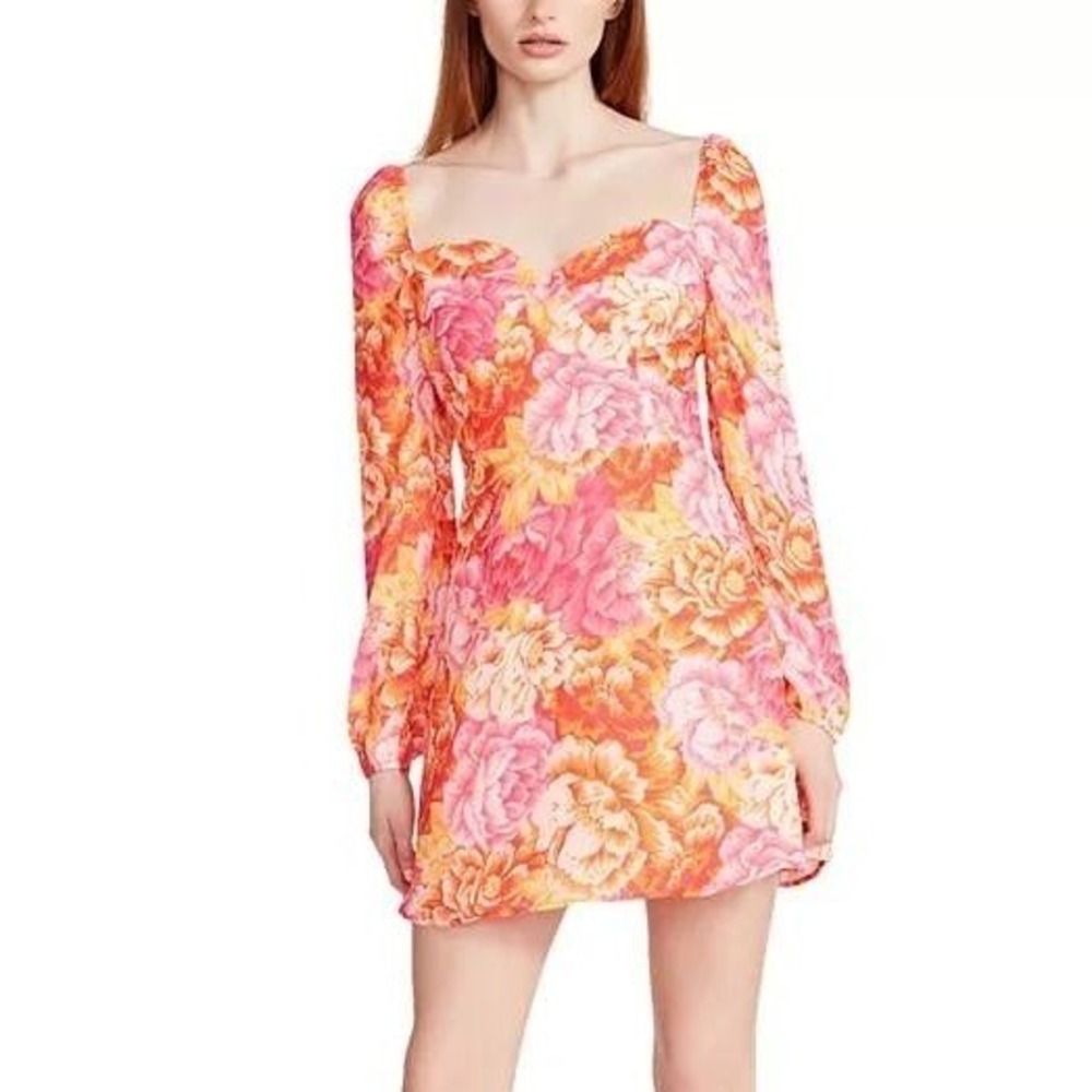 Steve Madden Womens Floral Mini Dress Pink Orange‎ Sweetheart Size 10